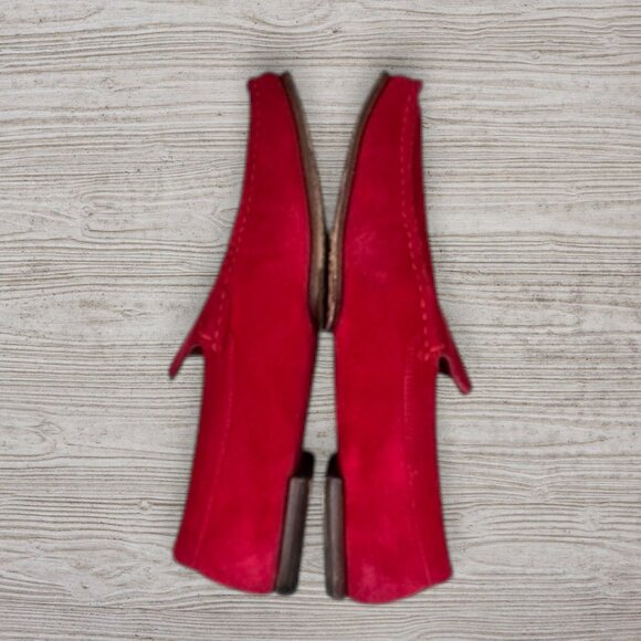 Burberry Handmade Red Suede Loafers EU 40 Square Toe Slip-On Moccasins Stripe - Picture 8 of 10